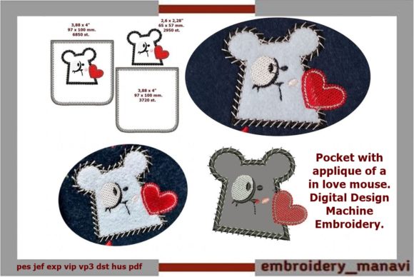 Mouse in Love Embroidery Design